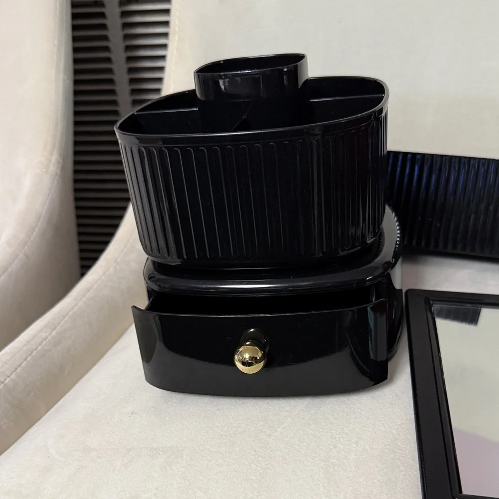 Black Makeup Organizer Set with Mirror